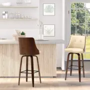 Set of 2 Counter Height Bar Stools PU Swivel Barstools w/ Footrest, Beige