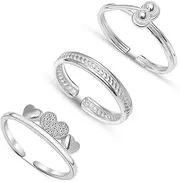 LeCalla 925 Sterling Silver Minimalist Toe Rings Set Simple Open Adjustable Toe-Rings for Women