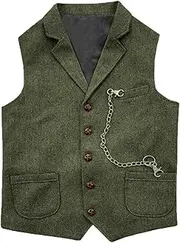 [HEYDHSDC] Men'S Classic Brown Vest Cowboy Waistcoat Dress Tweed Suits Sleeveless Formal Business Suit Vest Army En8 M