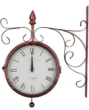 Outdoor Garden Wall Clock, Double Sided Numerals Garden Clock,Indoor Outdoor Garden Station Clock Vintage Quartz Wall Clock with Outdoor Bracket
