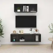 NNEVL 2 Piece TV Cabinet Set High Gloss Grey Chipboard
