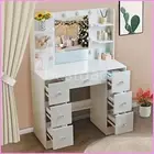 Large Dressing Table with LED Lighted Mirror and 7 Drawers Vanity Makeup Desk