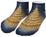 [QMNVBDS] Golden Glitter Christmas Tree Socks Ankle Length Socks Casual Short Socks for Women Men Low Cut Sports Socks Running Socks No Show Socks Ankle Socks Athletic Socks Workout Socks, Style, One