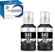 InkVibe Black 542 Refill Ink Bottle, Pigment Ink Replacement for Epson T542 Ink Compatible with Ecotank ET-5180 ET-5850 ET-5800 ET-5880 ET-16600 ET-16650 Printer (2 Black)