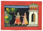Religious Painting Of Lord Krishna And Gopis Handmade Kangra Art 11.5x8 Inches