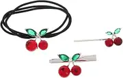 TOVINANNA Cherry Hairpin Hair Tie Set Elegant Crystal Soft Gentle for Girls Women for Events