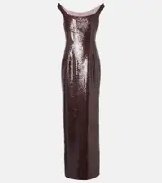 [Roland Mouret] Roland Mouret Sequined off-shoulder gown AU 14 brown