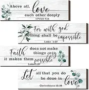 Yulejo 4 Pieces Bible Verses Wall Decor Psalms Scripture Wooden Christian Sign Rustic Wall Art Prayer Decorations for Home (Classic)