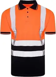 [FAIRY BOUTIQUE] Hi Viz High Visibility Short Sleeve Polo Shirts, Mens Reflective Tape Safety Hi Vis Security Workwear T-Shirt Tops Plus Size S-3XL, Orange Navy, M
