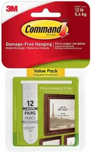 Command Picture Hanging Strips Value Pack, Medium, White, 30 Pairs (17204-ES)