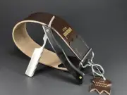 Wet Shave Ready Straight Razor with 15.5” Long Leather Sharpening Strop Belt USA