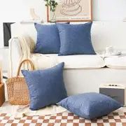 Throw Pillows for Couch Set of 4 Lined Linen 18" x 18" (Pack of 4) Navy Blue