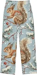 [ZZXXB] Squirrel Winter Berry Boys Long Pants Soft Trousers Elastic Waist Kids Lounge Bottoms with Pockets S-XL