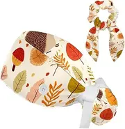 [YTYVAGT] Scrub Caps Women with Buttons,Surgical Caps with Button Adjustable Unisex,Autumn Animal Leaf Pattern
