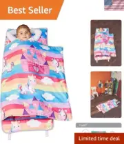 Nap Mat with Removable Pillow - Unicorn Dreams - Carry Handle with Straps Clo...