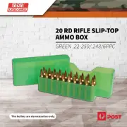 Mtm 20 Rd Rifle Slip-top Ammo Box Green .22-250/.243/6ppc #j20-m-16