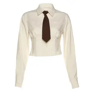 star修身領帶掐腰短款長袖襯衫