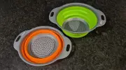 Collapsible Colander Kitchen Strainer Silicone Strainer Set 2 Orange Green NEW