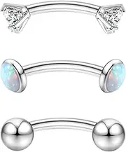 [Sanfenly] G23 Titanium 16G Curved Barbell Piercing for Women Men Rook Earring CZ Opal Ball Helix Daith Tragus Ear Piercing Eyebrow Bars Lip Belly Button Bars Rook Piercing Jewellery 6mm 8mm 10mm