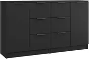 vidaXL 2X Sideboards Indoor Living Room Bedroom Office Buffet Cupboard Side Console Cabinet Storage Home Organiser Black Engineered Wood