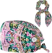 [YTYVAGT] Scrub Caps Women,Scrub Hats Suitable for Women,Vintage Rainbow Floral Mandala