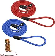 Dokeno Pack of 2 Dog Leads, 1.3 m, Adjustable Double Lead, Dog Slip Lead, Dog Training Lead, Adjustable Double Lead for Large and Medium Dogs (Red + Blue)
