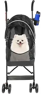 Pet Dog Stroller, 4 Wheels Pet Stroller with Waterproof Cover, Cup Holder, Foldable Dog Cat Cage Jogger Stroller for Medium Small Dogs Cats (Black)
