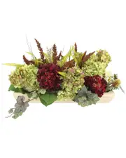 Creative Displays Traditional Fall Arrangement With Red Hydrangea & Ivy In Wooden Bowl