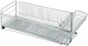 Shimomura Planning 35729 Simple and Refined Dish Drying Rack, Slim, Horizontal Placement, Made in Japan, Suitable for Various Tableware, Can Hold Small Items, Water Flow Tray, Chopsticks Pocket,