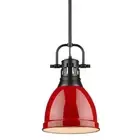 Duncan 1-Light Black Pendant and Rod with Red Shade