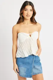White Tie Front Tube Top - Size 16XL, Women's Top