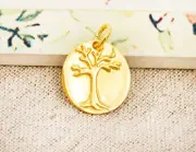925 Sterling Silver 24k Gold Vermeil Style Tree of Life Pendant 15x17 mm.