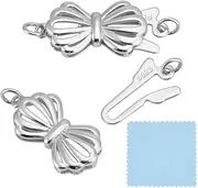 GOMAKERER 1Pc 925 Sterling Silver Filigree Bow Clasp, Bowknot Necklace Clasp Extender Clasps Platinum Color End Clasps Connectors with 2 Loops for DIY Bracelet Necklace Jewelry Buckle, 8.5x20x2.5mm