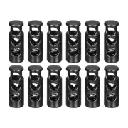12pcs Double Holes Spring Cord Lock Toggle Stopper, Electrophoretic Black