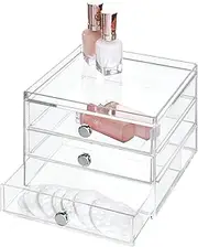 InterDesign Drawers Makeup Organiser, Slim Storage Box with Three Drawers for Makeup and Cosmetics, Made of Plastic, Clear