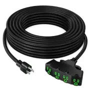 12/3 Extension Cord 12AWG, Black, ETL Listed, 3 Prong Plug 4-Outlet 25 Feet