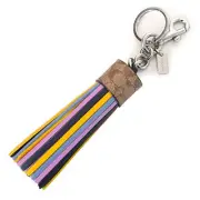 COACH Coated Canvas Smooth Leather Signature Color Block Tassel Bag Charm Key