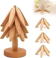 Wooden Trivets for Hot Dishes, Tree Shape Trivet Set, Tree Shape trivets for hot pots and Pans, Natural Foldable Wooden Tree Trivet,for Hot Dishes/Pot/Bowl/Teapot/Hot Pot Holders (Light 3 Trivets)