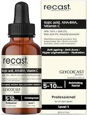 [RECAST] Kojic acid 5%, AHA 34%, BHA 2%, Vitamin C Peeling Solution - Glycocast gel peel formula - Anti ageing | Acne | Pigmentation | Scarring - 30ml