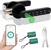 WAH LIN PARTS Fingerprint Smart Door Lock 5 in 1, Keyless Entry Door Knob with APP/IC Card/Fingerprint/Keys, 50 Fingerprints/100 Codes, Biometric Door Lock for Front Door Bedroom Office Hotel(Black)
