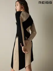 Reiss Black/Ecru Jem 9-13 yrs Knitted Colourblock Asymmetric Dress (E85657) | $150