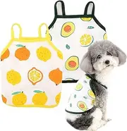 2 Pack Dog Shirts for Small Dogs Summer Vest T-Shirts Soft Cotton Basic Sleeveless Tank Top Cute Puppy Clothes Fruits Pattern Pet Apparel Dogs Cats (Avocado+ Big Lemon, S)