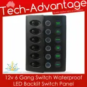 12V 6 GANG WATERPROOF LED BACKLIT BOAT SWITCH PANEL - PUSH CIRCUIT BREAKERS