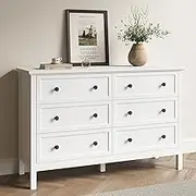 LYNSOM White Dresser for Bedroom, Modern 6 Drawer Double Dresser with Deep Drawer and Metal Handle, Wood Dressers & Chests of Drawers for Hallway, Entryway