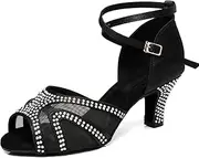 [ZYXWVU] Latin Dance Shoes Women's Open Toe Salsa Bachata Professional Rhinestone Salsa Wedding Evening