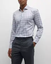 BOSS Hank Plaid Slim Fit Dress Shirt Men's 41/L 16 Open Blue Long Sleeve