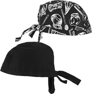 [Generic] Chef Hats for Women Men 2 Pack Adjustable Kitchen Cooking Baking Sushi Chef Top Skull Cap