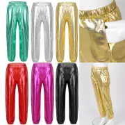 iEFiEL Girls Boys Sparkle Harem Pants Metallic HipHop Steert Dance Trousers