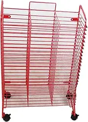 Art Drying Rack for Classroom,Red Metal 25 Shelves Art Canvas Storage Rack,Suitable for Engineering Drawings Paintings Prints