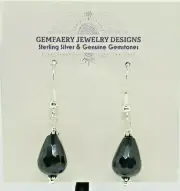 Sterling Silver Faceted ONYX Teardrop Dangle Earrings #2305...Handmade USA